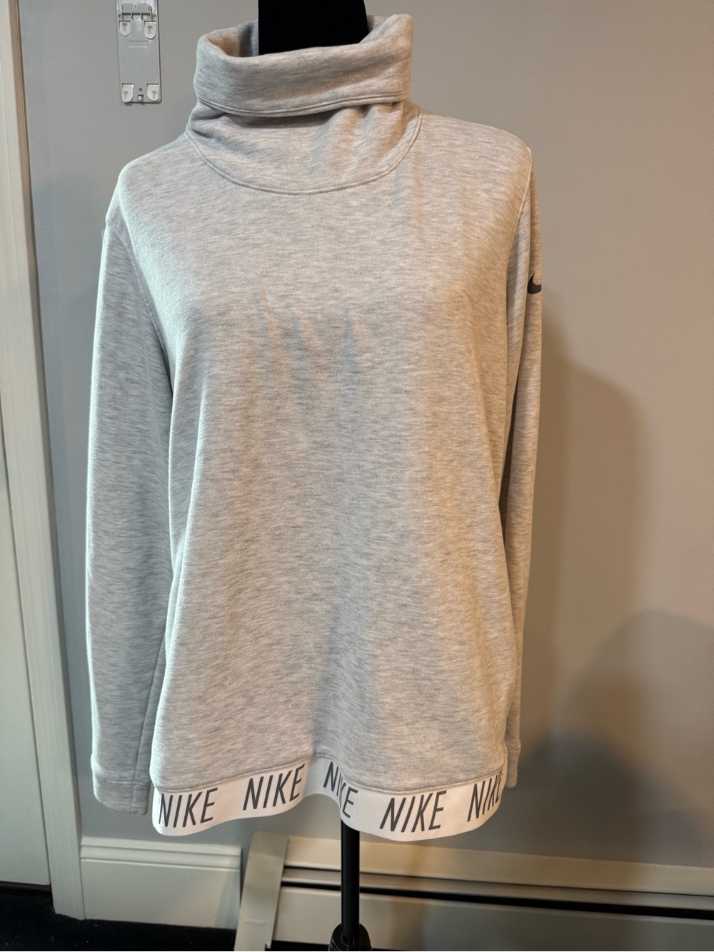 Nike Women's Cowl Neck Fleece Sweatshirt Heather Grey Logo Band